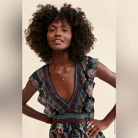 Anthropologie V-Neck Plunge Tunic Mini Dress Black Tiger XXS - Picture 4 of 9